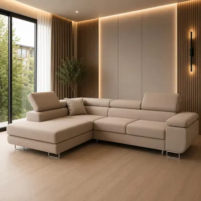 Produktbild von GOLDSTOFF ASTON Ecksofa L-Form 273×203 cm | Schlafsofa mit Bettfunktion und Stauraum | Modernes Wohnzimmer Ecksofa mit Liege (Beige )