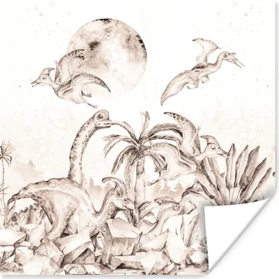 Produktbild von MuchoWow® Poster Dino - Kinder - Dschungel - Pflanzen - Kinder 100x100 cm - Babyzimmer