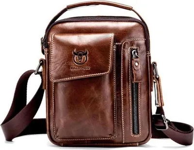 Produktbild von Schultertasche für Herren aus echtem Leder, kleines Dokumentenfach mit verstellbarem Riemen, Braun