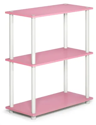 Zdjęcie produktu dla Półka Furinno, kompaktowa, wielofunkcyjna, z 3 półkami, drewniana, różowa/biała, wymiary: 28,96 x 59,94 x 75,18 cm