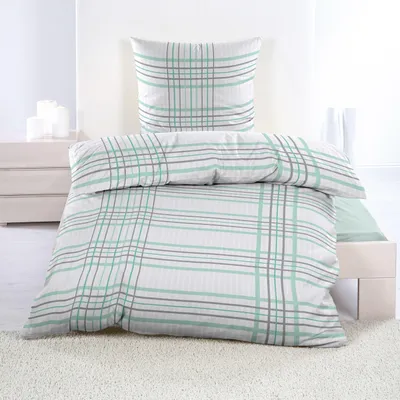 Produktbild von Casa Colori Microfaser Seersucker Bettwäsche - Streifenmuster 135 x 200 cm Streifenmuster weiß mint grau