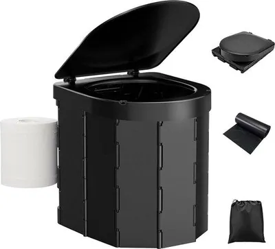 Immagine prodotto di Famanu: Toilette portatile per campeggio, sistema igienico con design ergonomico, pieghevole, con coperchio e supporto per la carta igienica