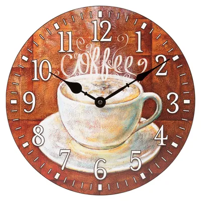 Analoge Wanduhr, rund, 30,5 cm, Kaffeedekoration, mehrfarbig