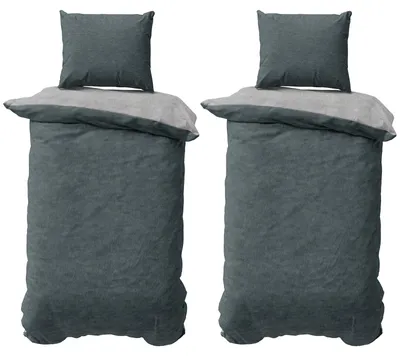 Produktbild von Bettwäsche Set 155x220 cm Jersey Baumwolle Bettbezug Bettgarnitur Set Anthrazit Hellgrau Melange 4 teilig