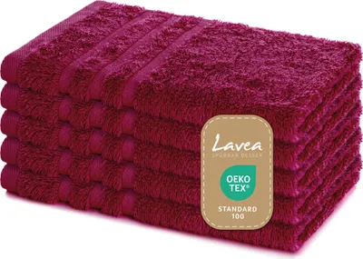 Produktbild von Lavea® 5er Set Gästehandtücher 30x50 cm – Weiche und Saugstarke Gästetücher aus 100% Baumwolle, Frottierserie Elena - Bordeaux