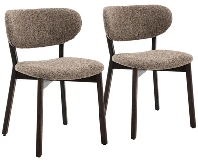 Image de Lot de 2 chaises en bois teinte noyer foncé et tissu chiné taupe AURA