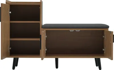 Produktbild von Flieks Schuhschrank mit Sitzbank, Schuhkommode Schuhregal mit Verstellbarem Ablage, Schuhbank Schuhtruhe mit Kissen, Leinen, Braun, 100x34x68.5cm