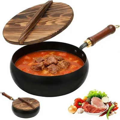 Zdjęcie produktu dla Patelnia żeliwna z pokrywką, nieemaliowana, nadająca się do użytku na płytach indukcyjnych, idealna do pieczenia, duszenia i smażenia (28 cm)