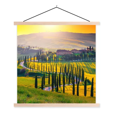 Produktbild von MuchoWow® Textilposter Gras - Sonne - Hügel - Landschaft 40x40 cm mit holzfarbenen Rahmen - Posterleiste
