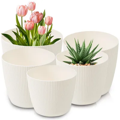 Obrázok produktu pre Sada 5 kvetináčov – krémová farba – 11–22 cm