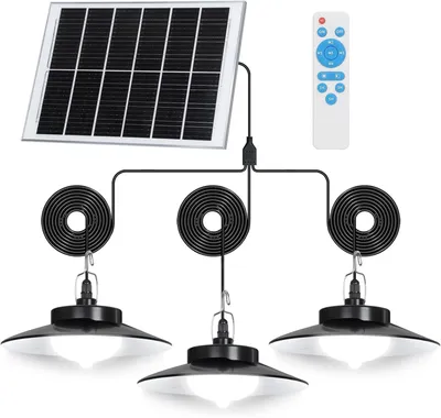 Produktbild von Außen Solarlampe 5 Beleuchtungsmodi mit Bewegungssensor und Fernbedienung Wasserdicht Solar Pendelleuchte Solarleuchte, Weiß, 3 Lampe