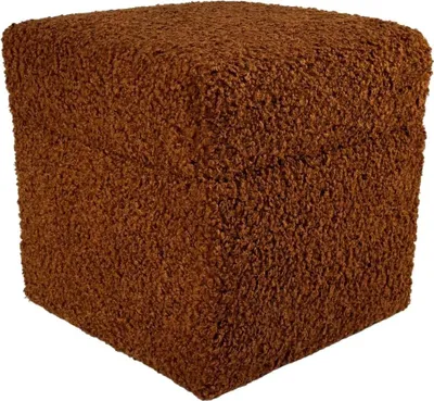 Produktbild von Bouclé-Hocker ROLF 40x40 cm mit Stauraum – aufklappbarer Sitzhocker aus Teddy-Stoff fürs Wohnzimmer – Rostbraun