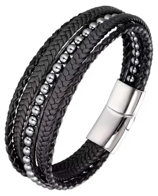 Produktbild von Herren Armband 5 Strang, Leder mit Perlen, schwarz, 21x2cm