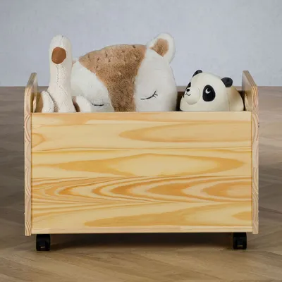 Produktbild von Spielzeugkiste BENJAMIN aus Kiefer Massivholz natur - Kinderzimmer Aufbewahrung, Spielzeugbox, Holzkiste mit Rollen, Aufbewahrungstruhe