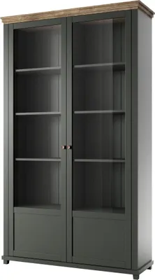 Produktbild von Furniture24 Vitrine Evora 13 mit 2 Türen und 8 Einlegeboden, Grün, Landhaus möbel, Wohnzimmerschrank, Vitrinenschrank ohne Beleuchtung