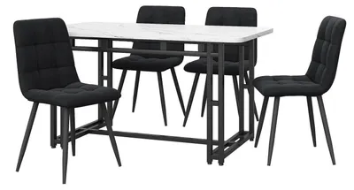 Productafbeelding van Eetset met tafel en 4 stoelen, rechthoekig, zwart, linnen, 120x74x70 cm
