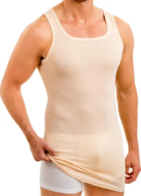Produktbild von HERMKO 16027 2er Pack Herren extralanges Unterhemd aus Baumwolle / Modal, Größe:D 5 = EU M, Farbe:cream