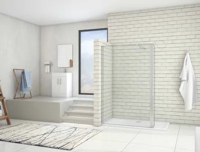 Produktbild von Walk in Duschkabine 110x200cm Duschwand mit 40x200cm Flipper Panel +73-120cm flexiblen Stabilisator 8mm Nano-ESG Duschtrennwand F084