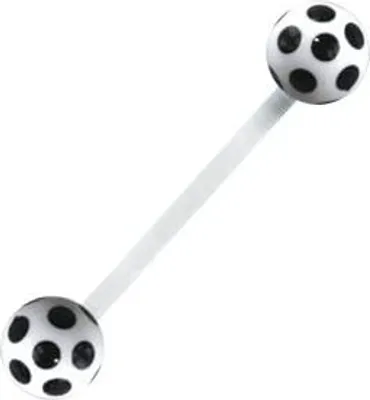 Produktbild von Karisma Bioplast Zungenpiercing 1,6mm Hantel mit Acryl Kugeln Weiss und Schwarzen Punkte - FPDRBD.WH.BK - 16.0 Millimeter