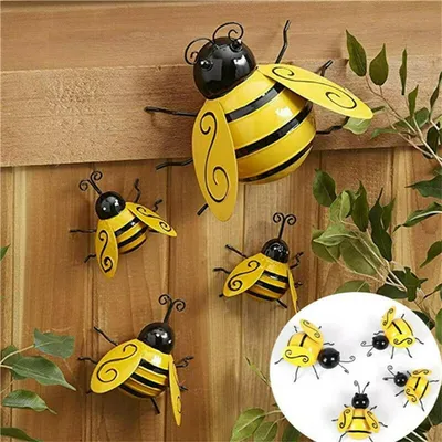 Metall Bienen Dekorationen, 4 Stück, 3D Eisenkunst, Garten Akzente