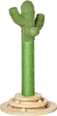 Obrázek produktu pro Škrabadlo PawHut Kaktus s hračkami, výška 65 cm, sisalové lano, borové dřevo, zelená + přírodní