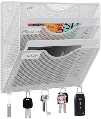 Produktbild von PromoHome® Wandmontage Dokumentenorganizer – 3-stufiges A4 Aufbewahrungssystem mit Haken