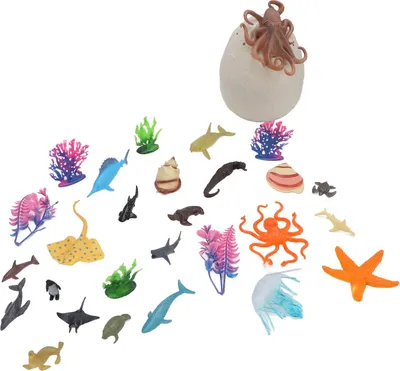 Immagine prodotto di 27 pezzi animali marini giocattolo, apprendimento educativo prescolare, alta simulazione, modello di mare oceano per bambini con uovo giocattolo