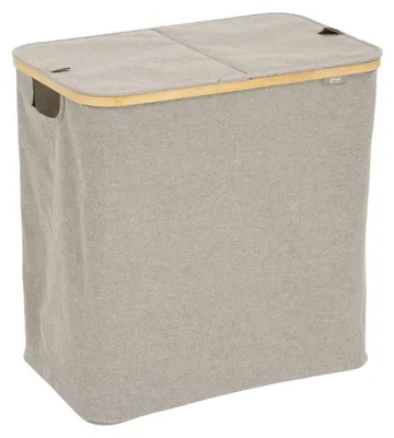 Produktbild von Waschekorb mit zwei Fachern - Polyester - mit Deckel - beige - 53 x 33 x 54 cm - 80 Liter