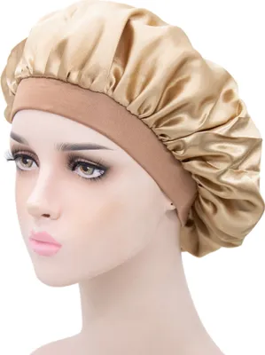 Produktbild von INF Satinhaube, Schlafmütze, Satin Bonnet, Nachtmütze mit Gummizug Beige