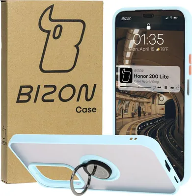 Produktbild von Bizon Case Hybrid Ring Fingerring Hülle für Honor 200 Lite, Rauch mit hellblauem Rahmen