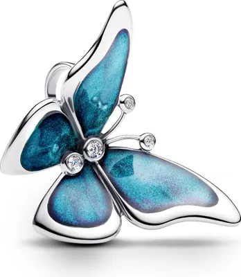A close-up studio shot of a Pandora butterfly charm.