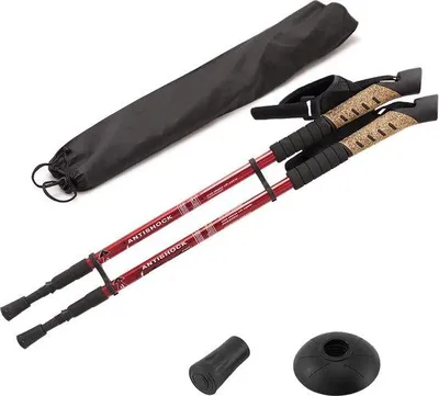 Zdjęcie produktu dla Kijki do Nordic walking i trekkingu Unyqoos®, teleskopowe, wykonane z aluminium, z uchwytem z korka, z systemem tłumiącym wstrząsy i drgania, regulowane w zakresie 70–135 cm