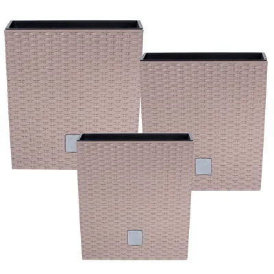 Immagine prodotto di Set di 3x Vasi con inserto Ratan Mocca colore 20 22 26 cm cm plastica Trapezoidale Quadrato