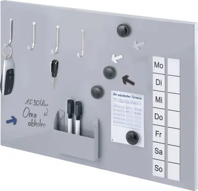 Produktbild von bremermann Magnettafel aus Metall, beschreibbar, viel Zubehör, hellgrau lackiert