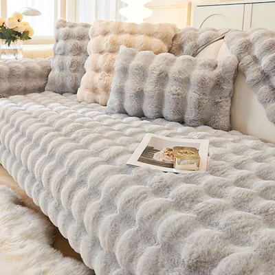 Produktbild von Sofabezug Ecksofa L-Form Kaninchen Plüsch Sofabezug Couchbezug Sofa/Couch Überwurfdecke Ecksofa 3/2/1 Sitzer Sofaschutz Sofabezüge Sofaschoner Antirutsch Hund Katze