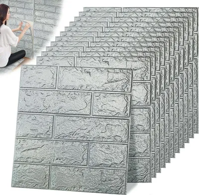 Produktbild von 3D-Wandpaneel, selbstklebend, wasserdicht, PE-Schaumstoff, DIY Tapete, Innenwanddeko, Heimdekoration, 12 Stück