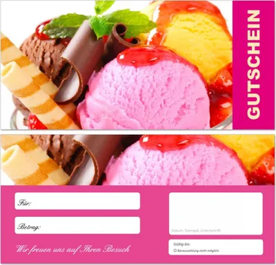 Produktbild von 20 Stück Premium First Class Geschenkgutscheine (Eis-681) - Ein schönes Produkt für Ihre Kunden Gutscheine Gutscheinkarten für Bereiche wie Einzelhandel, Restaurant, Eiscafe, Eisdiele, Schokolade, Gastronomie und vieles mehr
