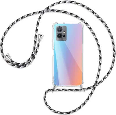 Produktbild von Handykette Backcover-Schutzhülle mit Band (Metall silberfarben) für vivo Y55 5G, vivo Y75 5G - schwarz/grau/weiß