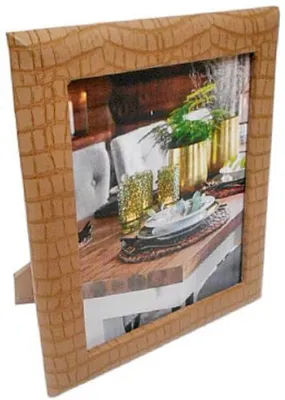 Image de Casa Padrino Cadre photo en cuir de luxe marron clair 20 x 4 x h. 25 cm - Cadre photo décoratif en aspect crocodile