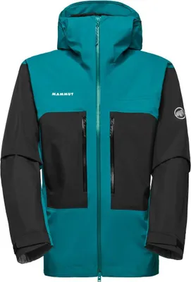 Mammut Taiss HS Hooded Jacket Men in Türkis und Schwarz mit Kapuze und Reißverschlusstaschen vorne