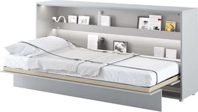 Produktbild von Furniture24 Schrankbett Bed Concept Lenart, Wandklappbett mit Lattenrost, V-Bett, Wandbett Bettschrank Schrank mit integriertem Klappbett Funktionsbett BC-06, 90 x 200 cm, Grau/Grau, Horizontal