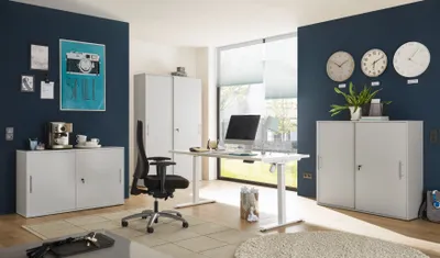 Produktbild von Büromöbel Shove "Pronto" komplett Set 4 teilig in Grau - Büroset, Büroschrank, Arbeitszimmer, Home Office, Büro