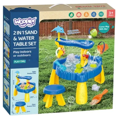 Produktbild von Woopie XL Wassertisch mit Stuhl 2-in-1 Delfin-Sandkasten 12-teilig 53705