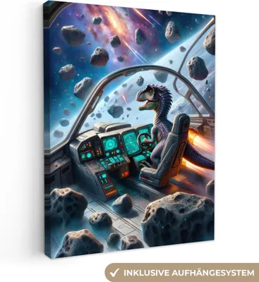 Produktbild von MuchoWow® - Leinwandbilder - Dino - Weltraum - Jungen, Wandbild, Wanddeko Bilder Wohnzimmer, 90x120 cm