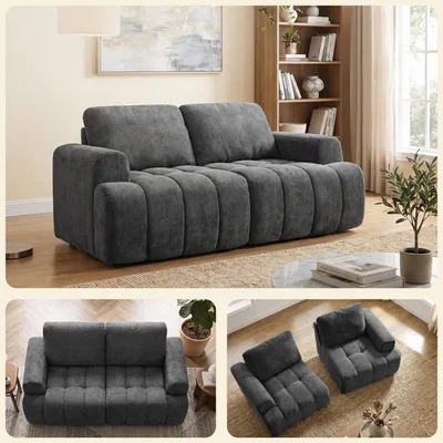 Obrázek produktu pro VASAGLE Modulární pohovka pro 2 osoby, pohovka bez rámu potažená mikrovláknem, vhodná do obývacího pokoje, rozměry 176 x 92 x 85 cm, šedá barva