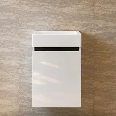 Produktbild von Faizee Home Alkan Badmöbel Set 40 cm Hochglanz – Waschbecken, optional Spiegel & Armatur Weiß/Schwarz-Unterschrank+ Waschbecken