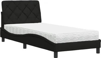 Image de vidaXL Lit avec matelas noir 90x200 cm Tissu
