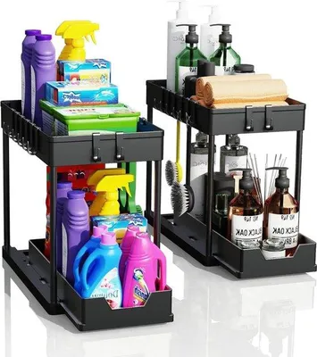 Produktbild von Famanu Untertisch-Organizer mit Schublade und Haken - schwarz - 2er Set
