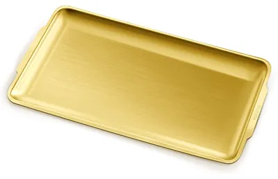 Immagine prodotto di Omgoods - Vassoio in acciaio inossidabile, 40 x 22 cm, piatto di portata dorato con manico