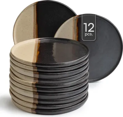 Produktbild von Speiseteller - Ø 27 cm - Schwarz - Braun - Keramik - matt - 12er Set